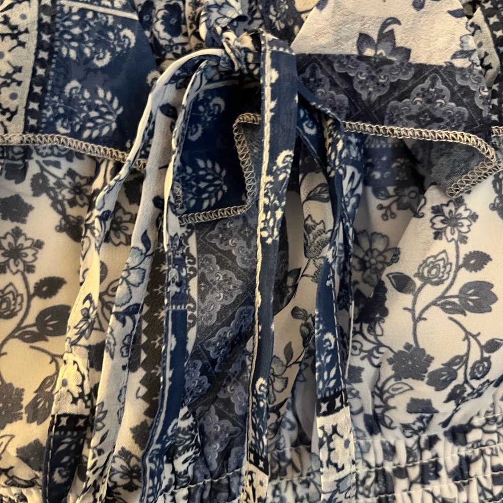 Blue Floral Smocked Ruffle Tube Top - Picture 2 of 8